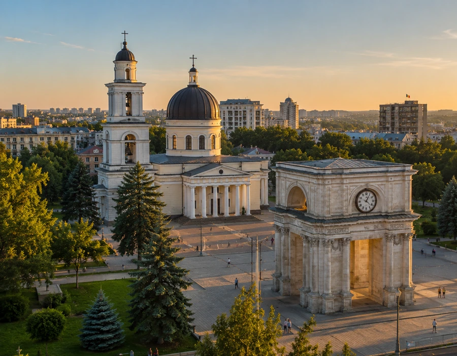 Nativity Cathedral and Triumphal Arch in Chișinău, Moldova