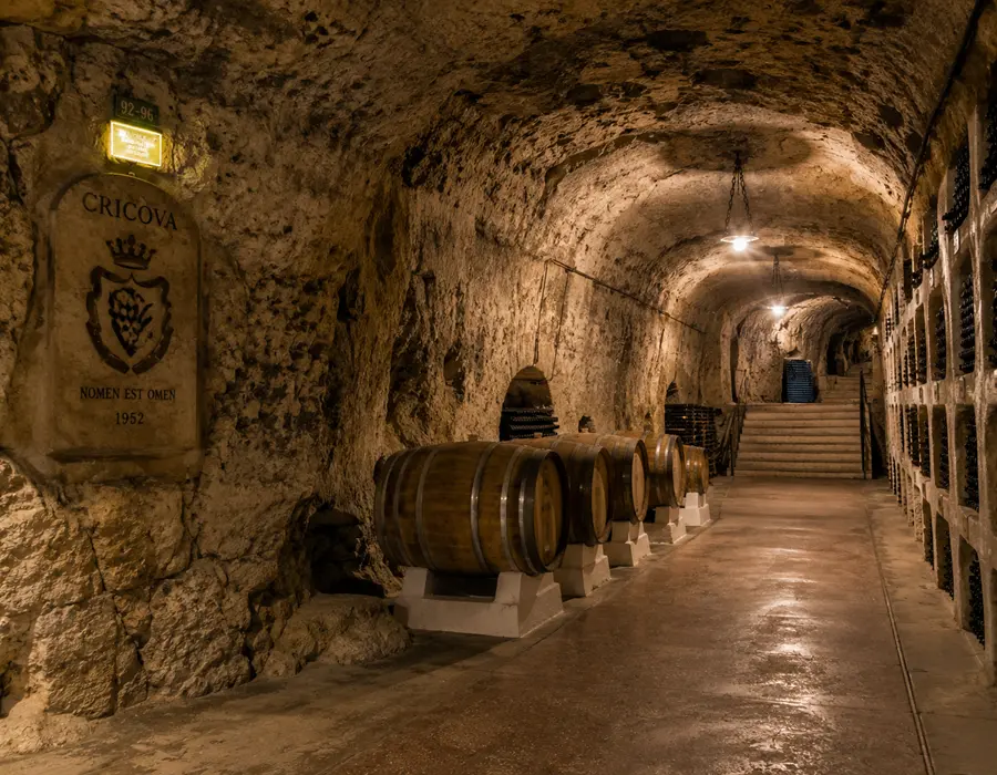 Historic underground limestone tunnels at Cricova Winery Moldova
