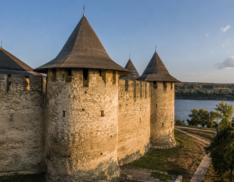 Soroca Fortress stone towers and defensive walls overlooking the Dniester River