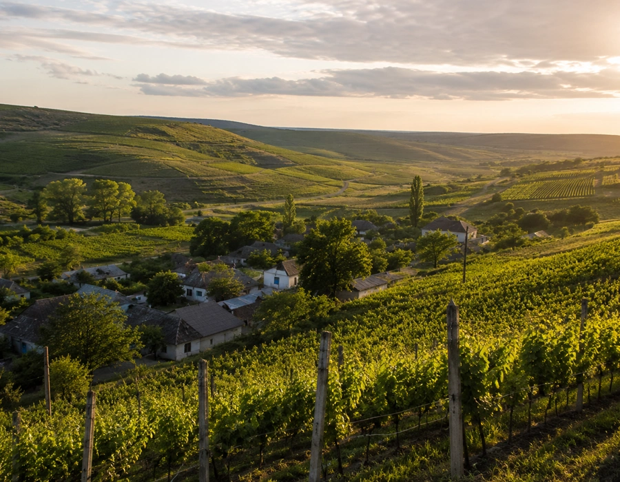 Rolling vineyard landscapes in Moldova countryside
