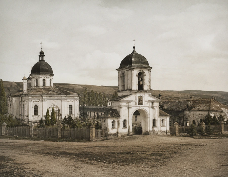 Historic view of Curchi Monastery architecture and historical Orthodox heritage in Moldova