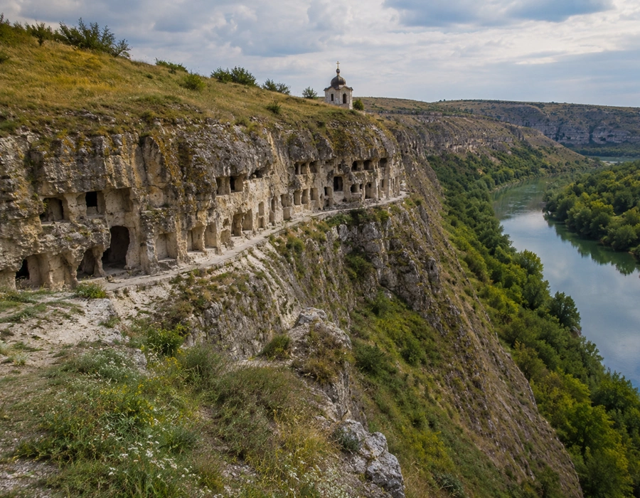 Tipova Monastery cave complex above Dniester River in Moldova