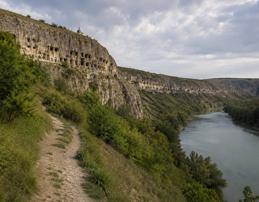 Hiking trail leading to Tipova Monastery in Moldova